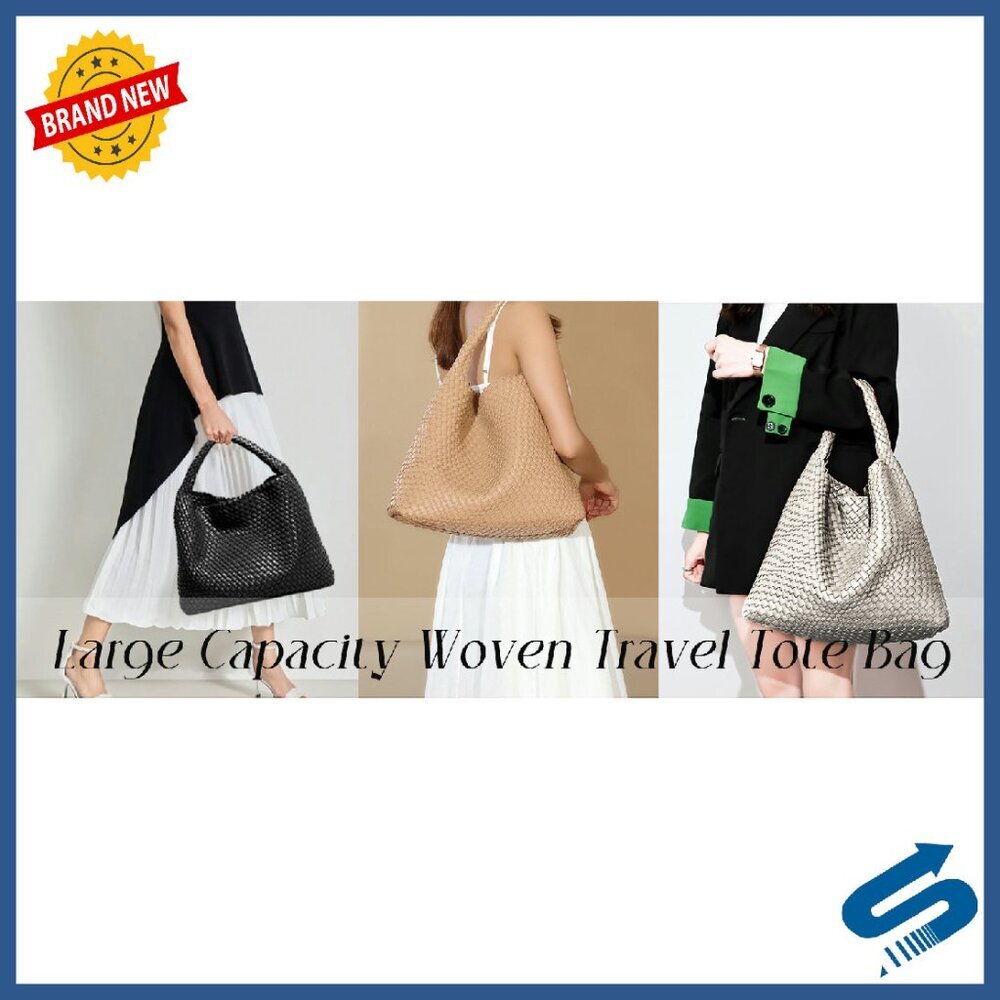 Large Woven Vegan Leather Tote Bag for Women, Handmade Work Commuter Day Bag - Picture 8 of 8